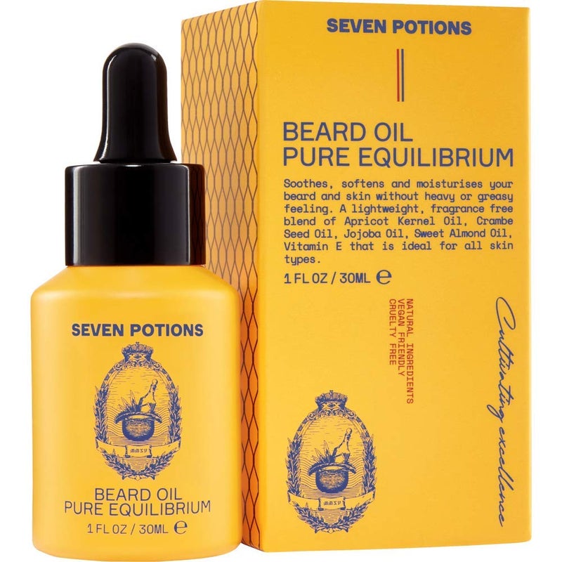 SEVEN POTIONS Natural Beard Oil for Men 1 FL OZ / 30ml â€” Fragrance Free & Unscented Beard Softener & Conditioner â€” Vegan Conditioning Oil That Helps Prevent Itch & Dandruff (Pure Equilibrium) - Image 1